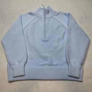 NWT Aerie Offline 1/4 Zip Blue Waffle Knit Long Sleeved Top Medium *FLAW